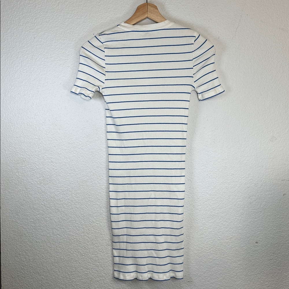 Kule Berri Dress Cream Blue Ribbed Striped Mini Womens XS Stretchy - Picture 3 of 10